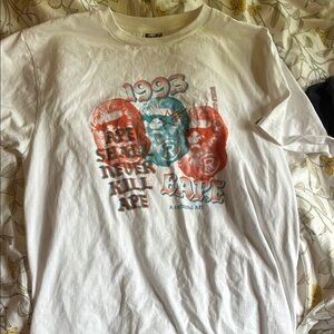 Bape White Graphic Tee with Red and Blue Print